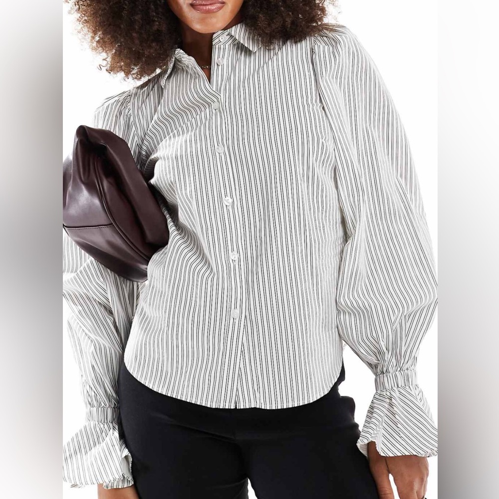 B&W Striped Button-Down w/ Flare Sleeves